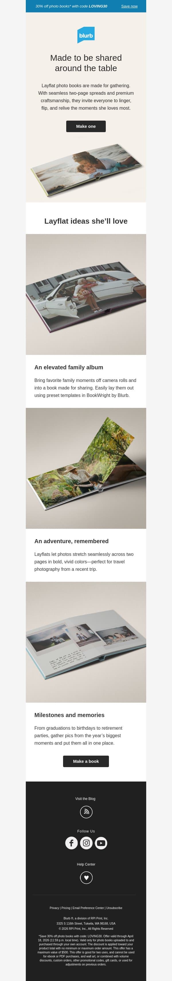 This Mother’s Day, go layflat 📖 email from Blurb screenshot
