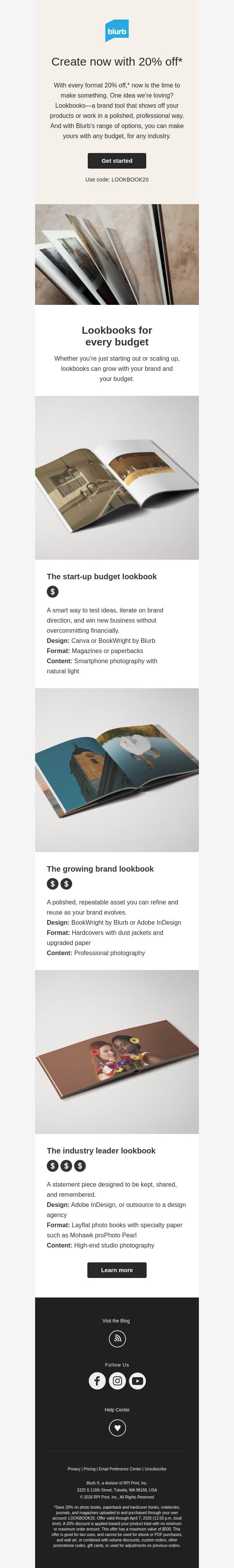 Lookbooks: A high-end tool that’s not just for fashion email from Blurb screenshot