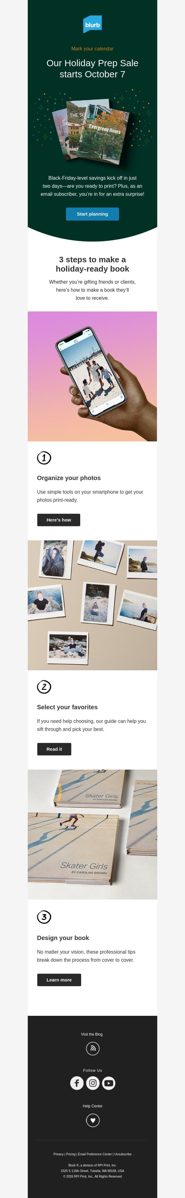 What’s coming up? A sale you won’t want to miss. email from Blurb screenshot