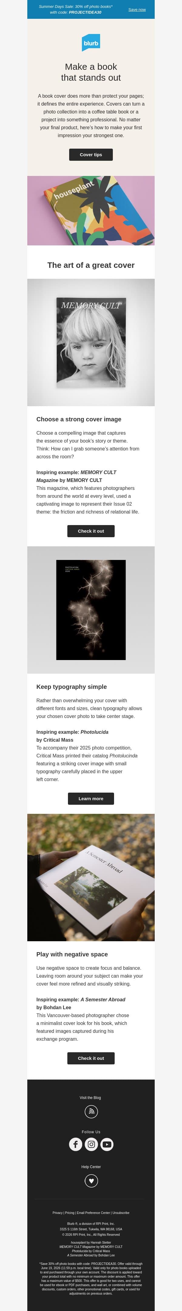 Go ahead. Judge a book by its cover. email from Blurb screenshot