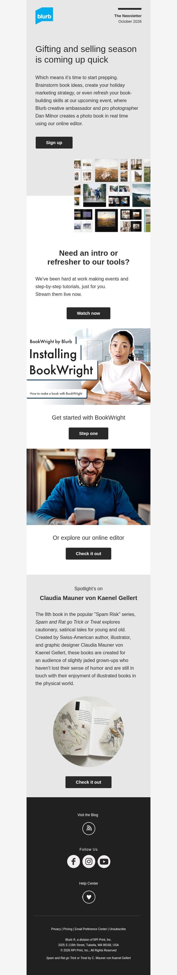 A little prep for a big book season email from Blurb screenshot