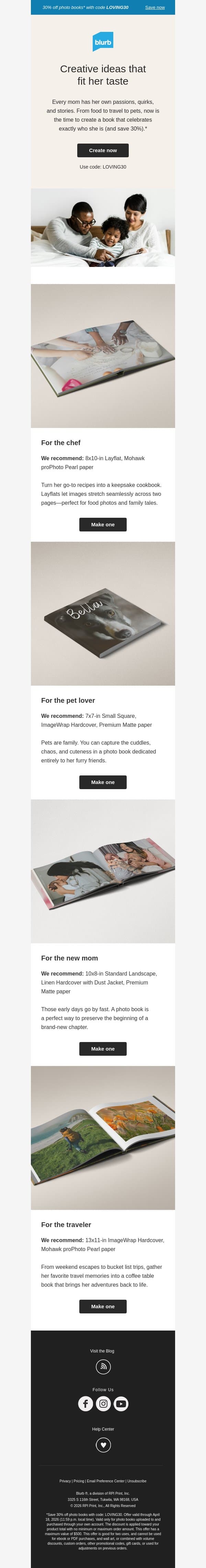4 ideas for every mom on your list 💡 email from Blurb screenshot