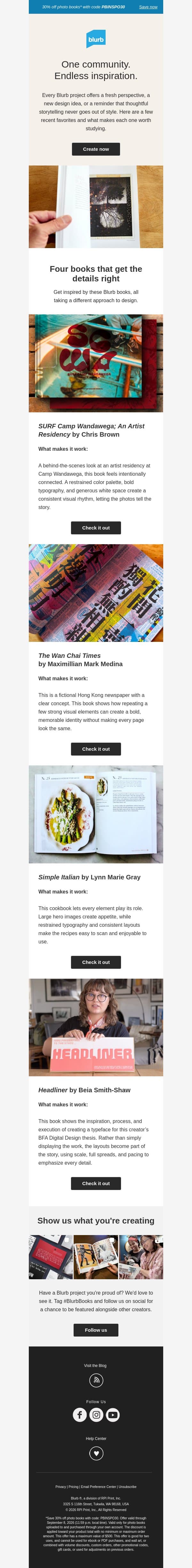 Meet four creators who inspire us email from Blurb screenshot