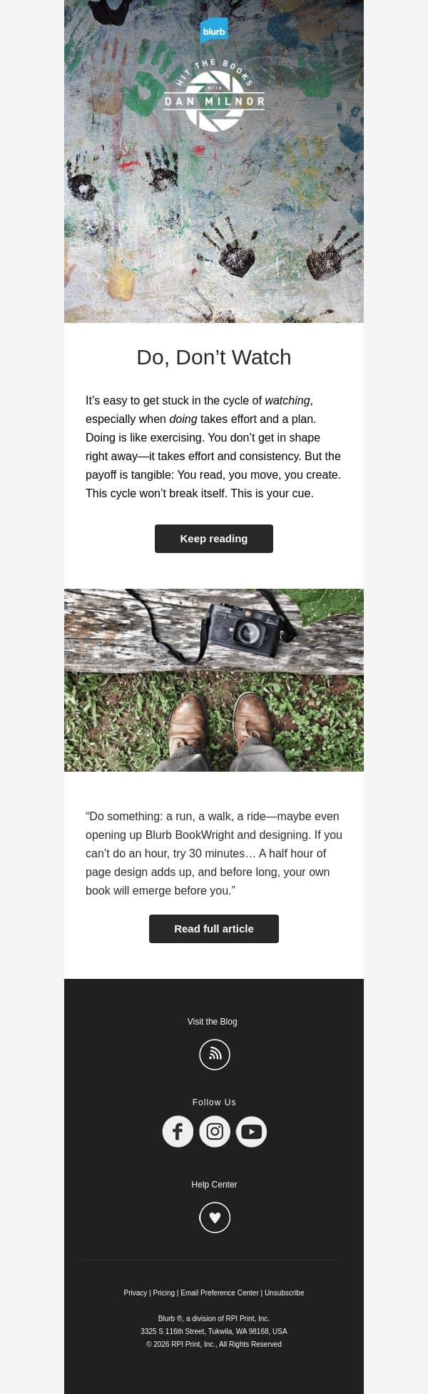 Make more, scroll less email from Blurb screenshot