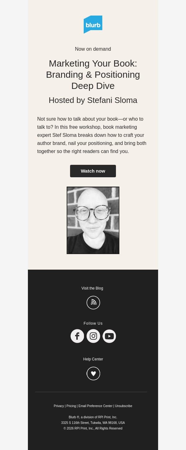 Get your book in front of the right people. email from Blurb screenshot