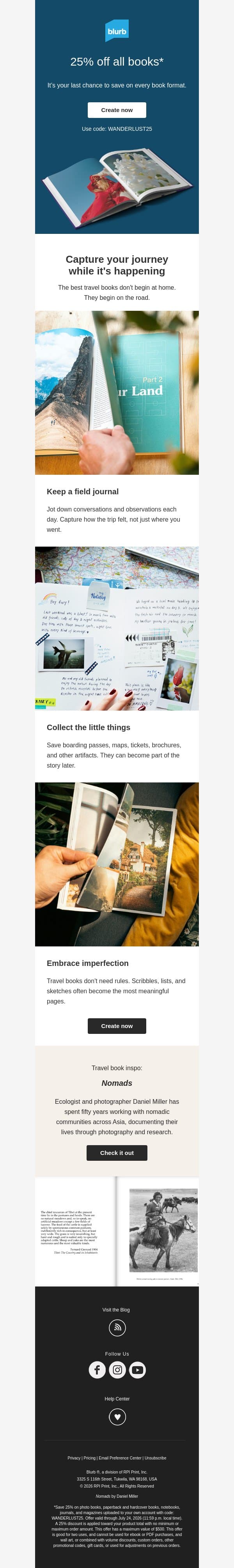 Final hours: 25% off all book formats email from Blurb screenshot