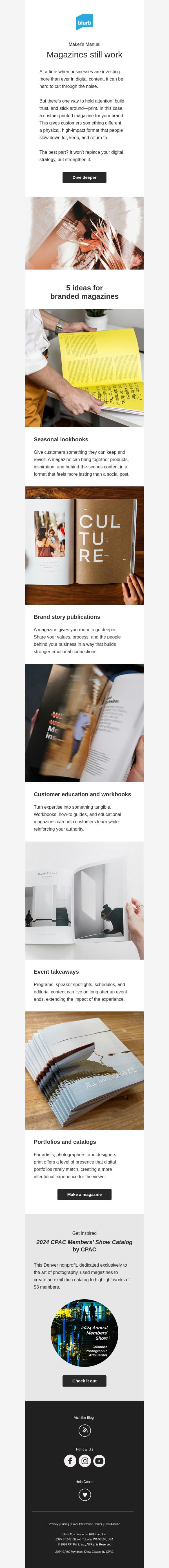 Make your content stand out from the scroll email from Blurb screenshot