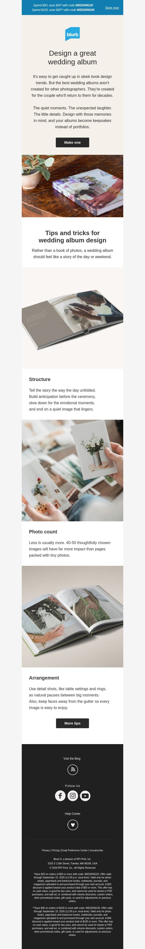 The best wedding albums tell a story email from Blurb screenshot