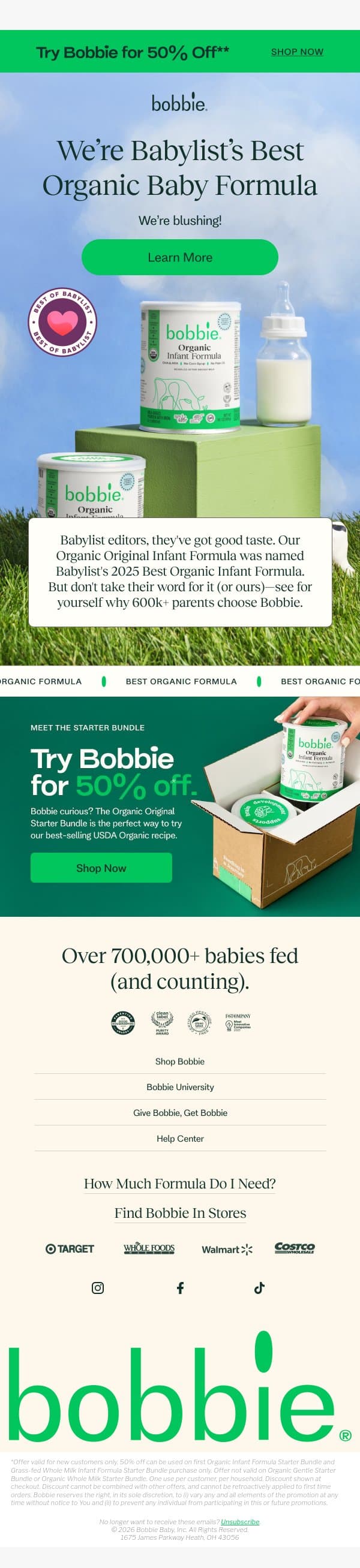 We made Babylist’s Best Baby Formulas of 2025 🏆 email from Bobbie screenshot