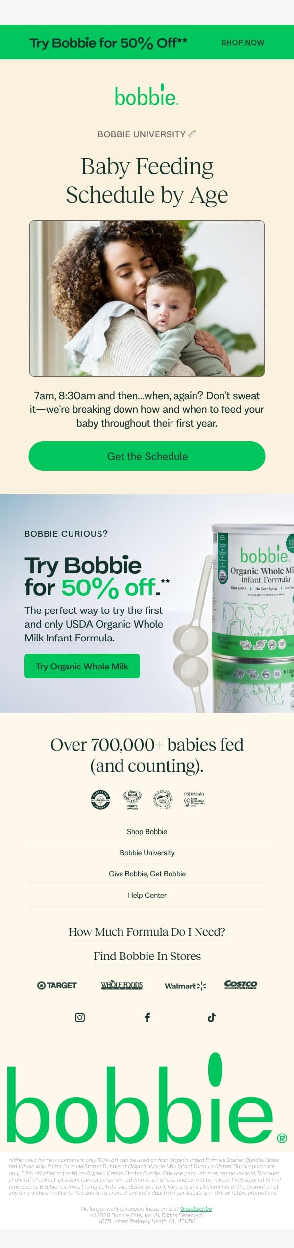 Your first year feeding schedule 🗓️ email from Bobbie screenshot