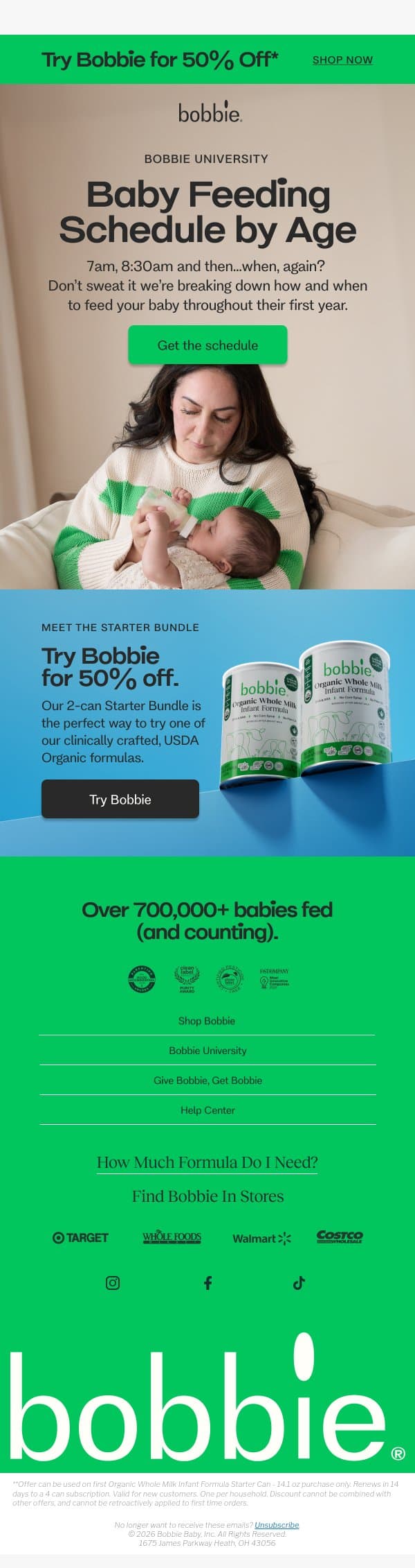 Your first year feeding schedule 🗓️ email from Bobbie screenshot