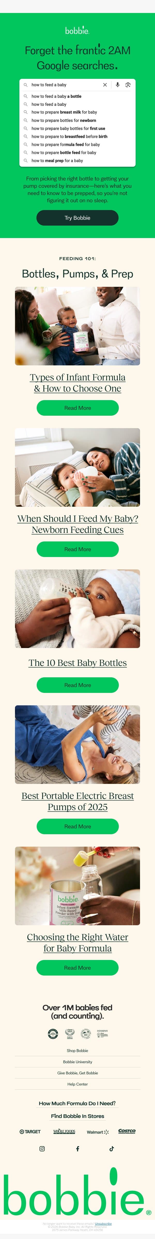 The feeding 101 we all need email from Bobbie screenshot