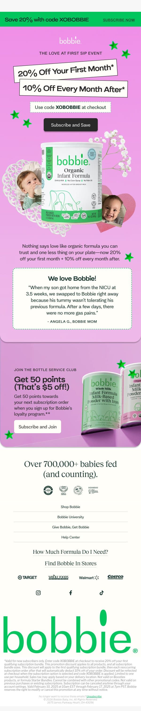Don’t let this love slip away: 👶+🍼= 20% off email from Bobbie screenshot