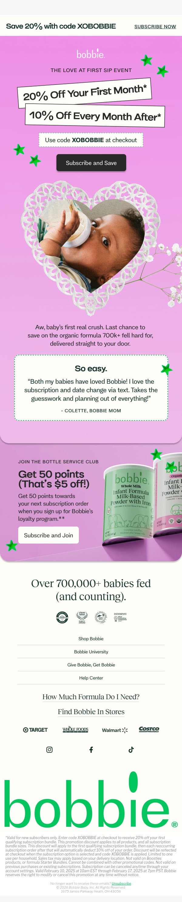 Bye, 20% off 💔 email from Bobbie screenshot