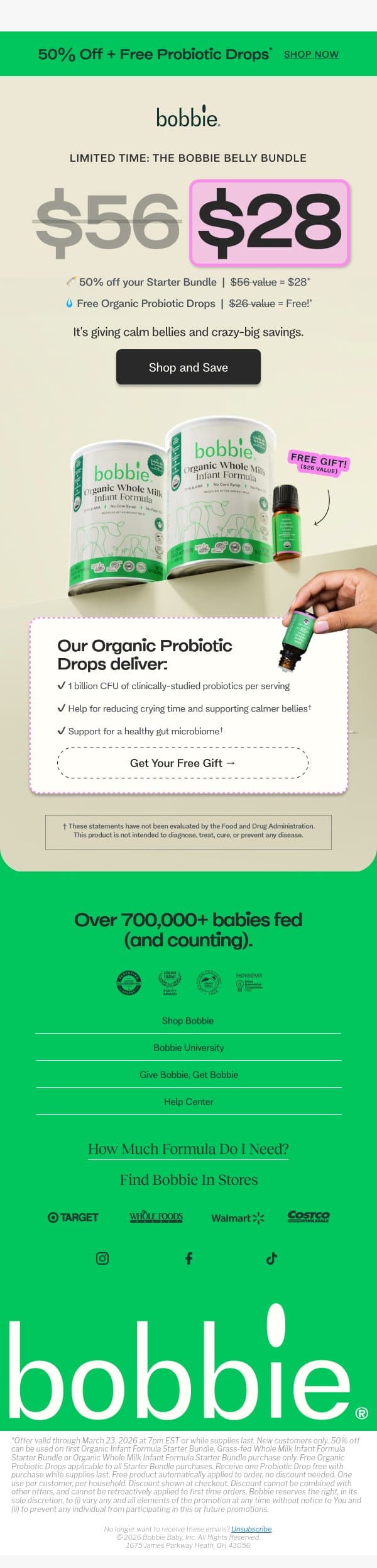 Ooh, the Bobbie Belly Bundle 👀 (free gift→ ) email from Bobbie screenshot