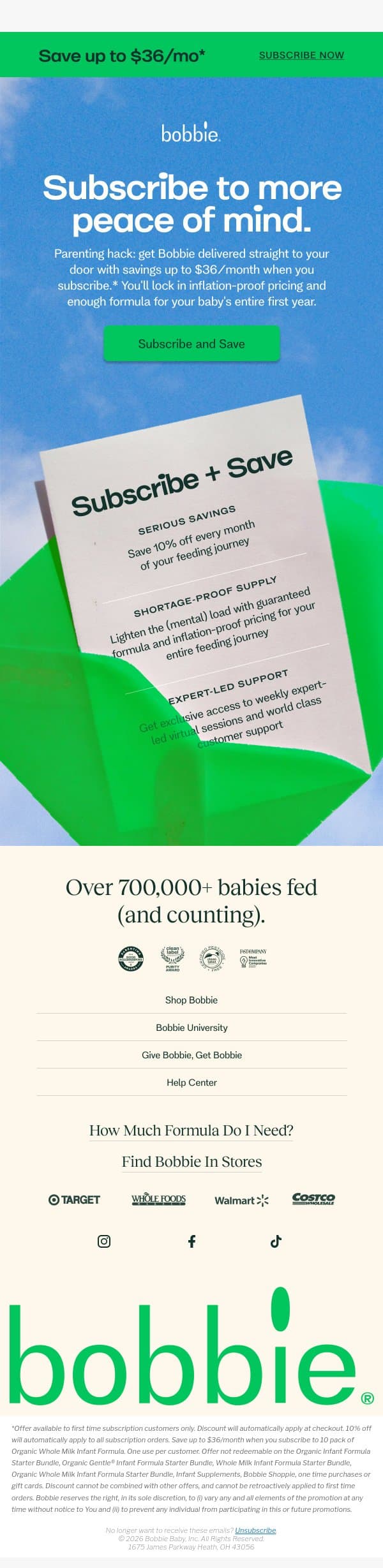 A subscription that locks in your price—and your peace of mind. email from Bobbie screenshot
