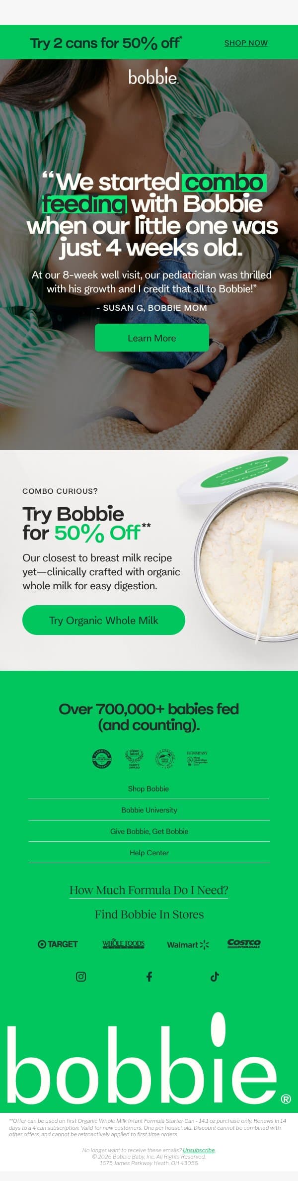 “Our pediatrician was thrilled!” email from Bobbie screenshot