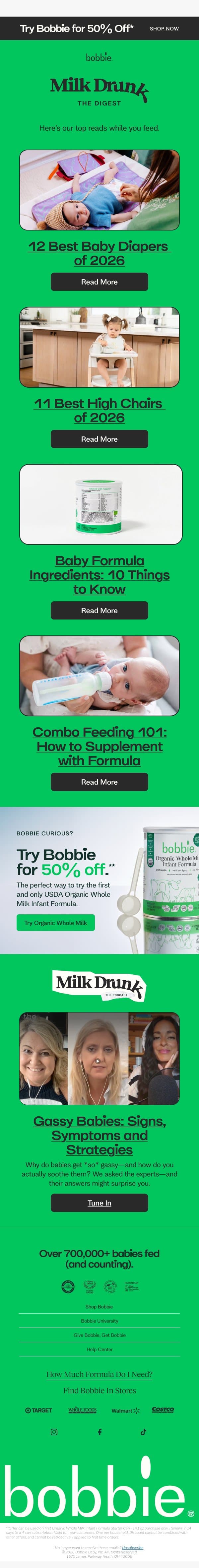 The 12 best baby diapers of 2026 email from Bobbie screenshot