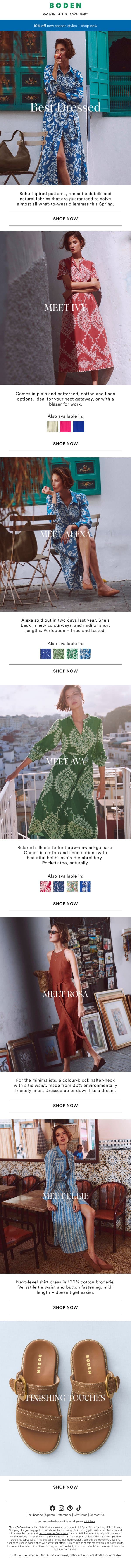 Your Spring dress checklist email from Boden screenshot