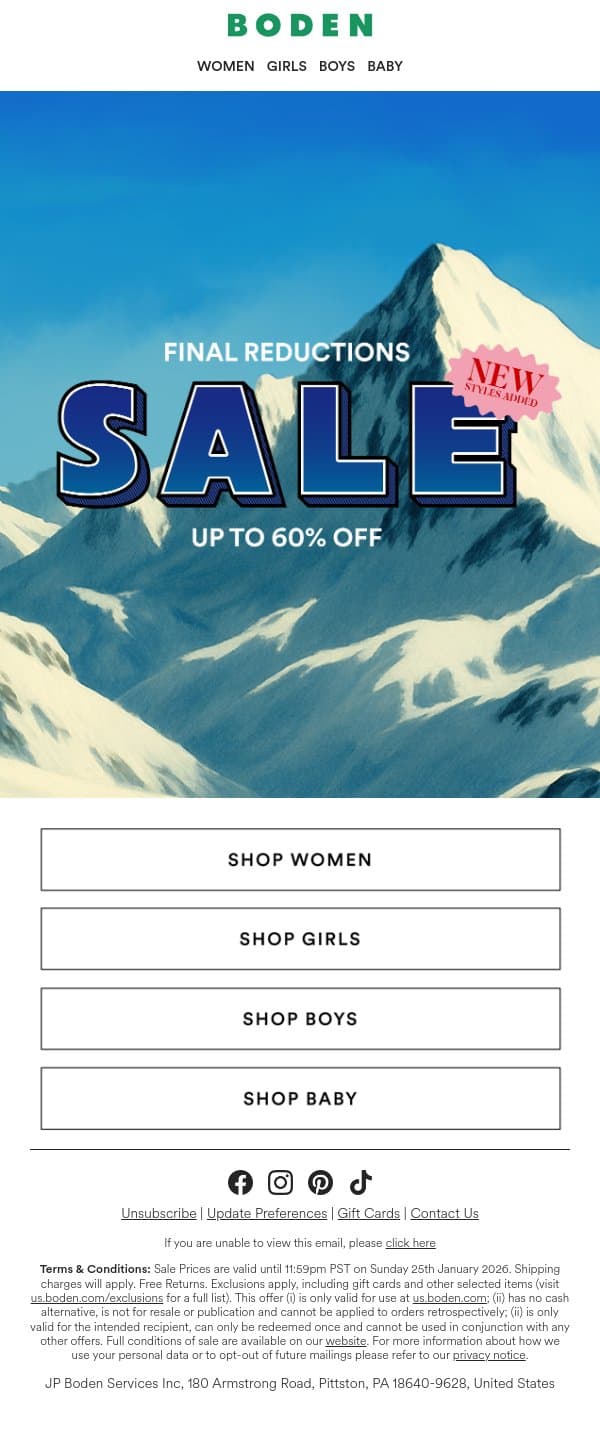 Up to 60% off: Final reductions email from Boden screenshot