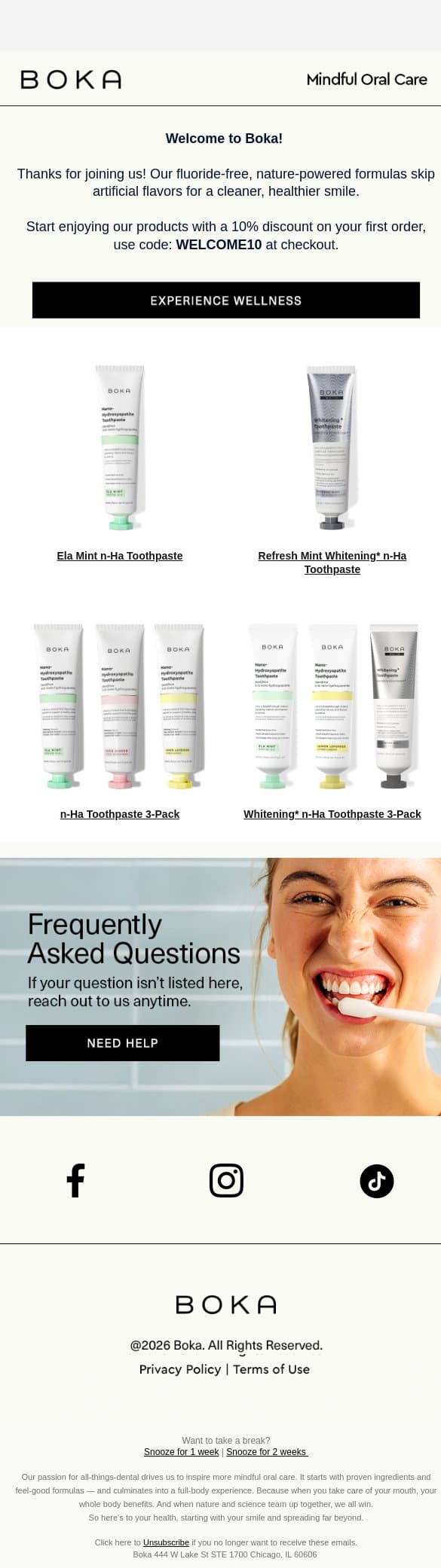 Your 10% Welcome Gift Awaits! email from Boka screenshot