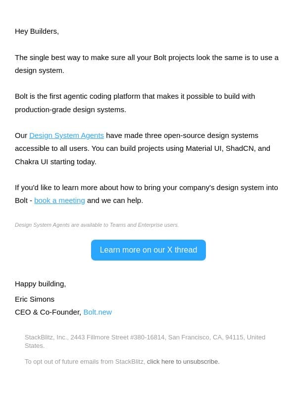 Stop vibe-coding: build with your design system email from Bolt screenshot