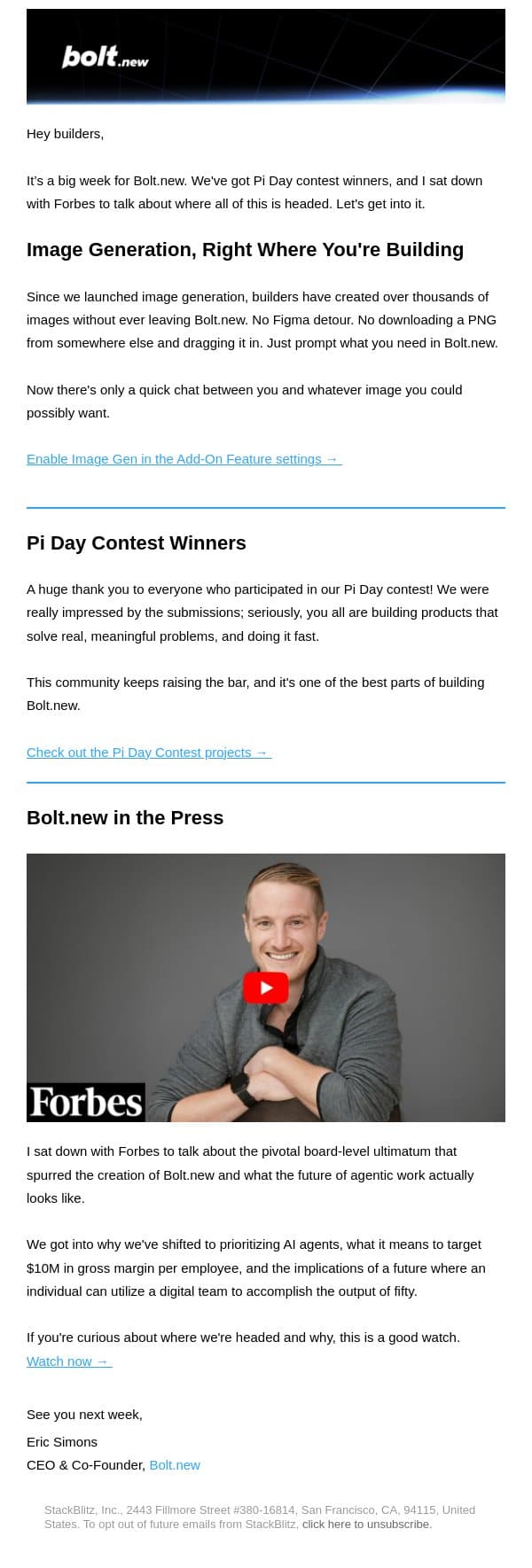 Are you using image generation in Bolt.new yet? email from Bolt screenshot