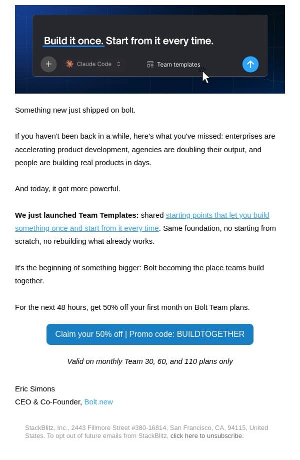 Bolt just became a team sport email from Bolt screenshot
