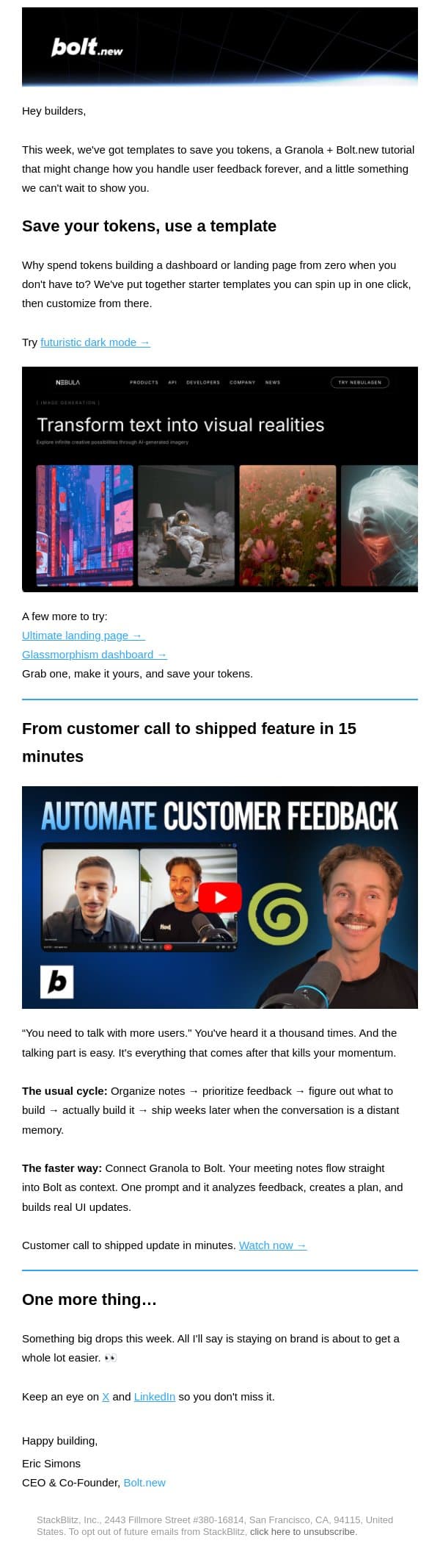 Turn feedback into product updates in 15 min email from Bolt screenshot