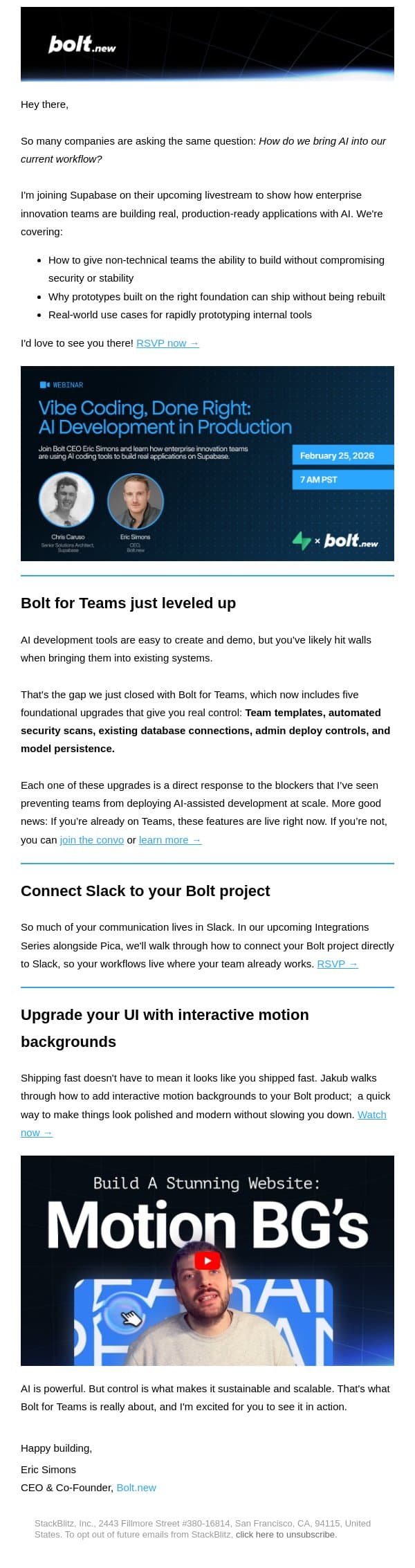 Learn how teams actually ship with AI email from Bolt screenshot