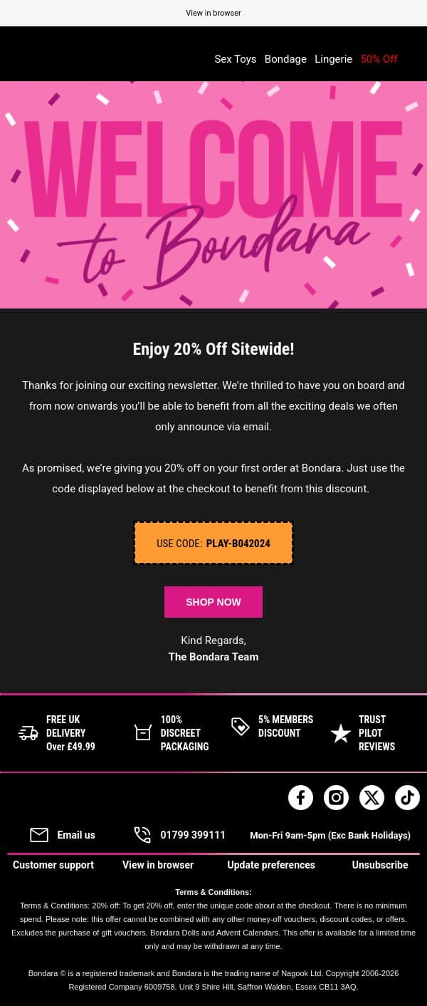 Welcome to Bondara! 🎉 Unlock exclusive offers today email from Bondara screenshot