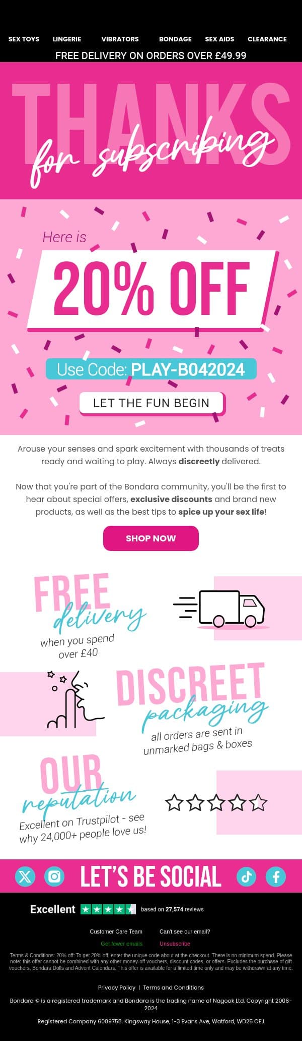 Welcome to Bondara email from Bondara screenshot