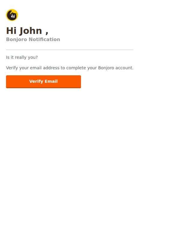 Verify your Bonjoro account email from Bonjoro screenshot