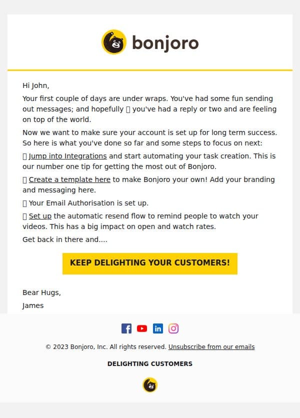 Day 4/14 - You got this! email from Bonjoro screenshot