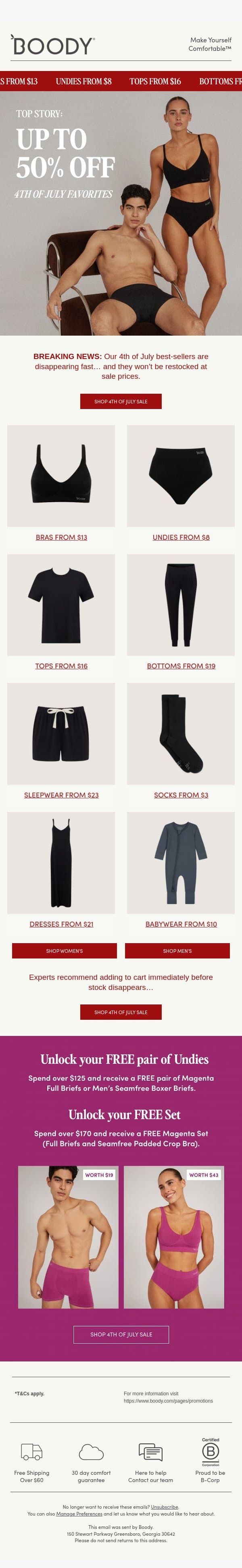 Sale Now On | Undies From $8 email from Boody screenshot