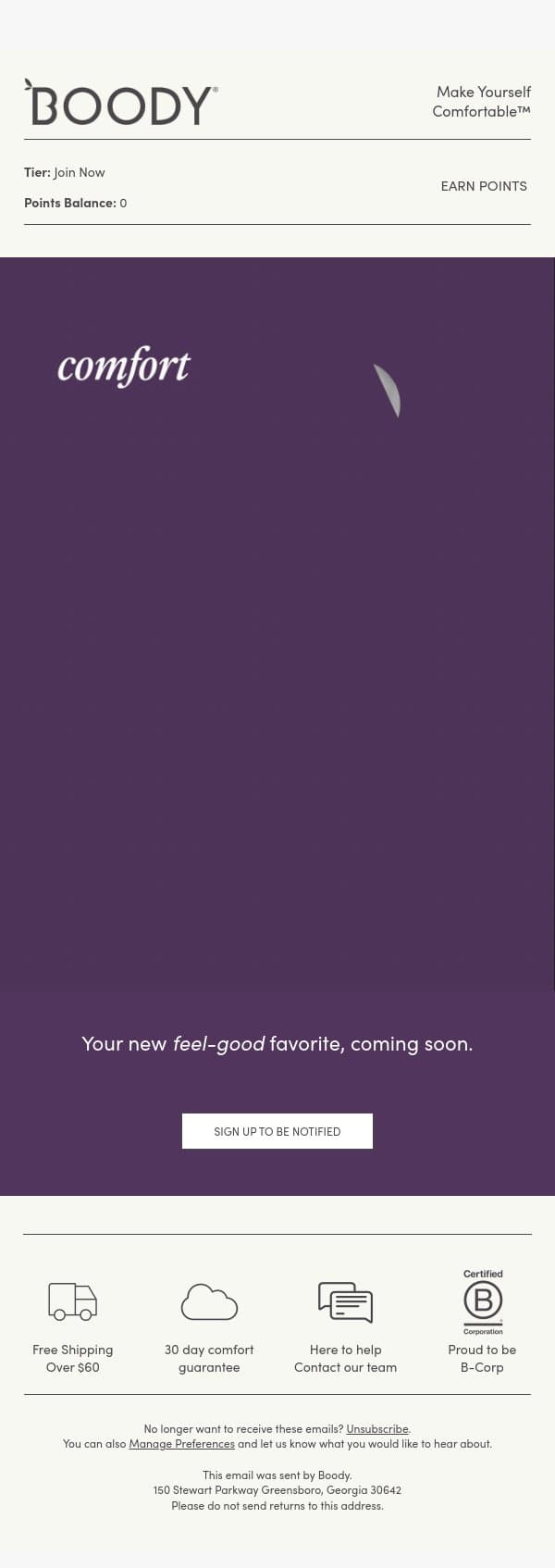 Comfort (& Color) With A Cause email from Boody screenshot