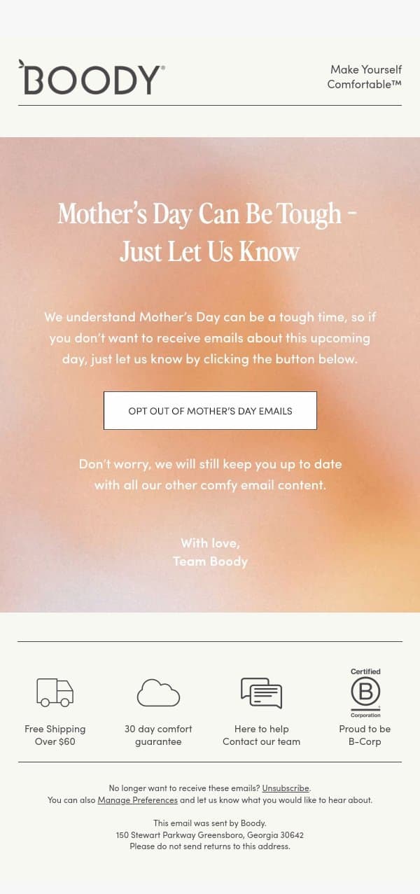 Adam, Choose Which Emails You Receive email from Boody screenshot