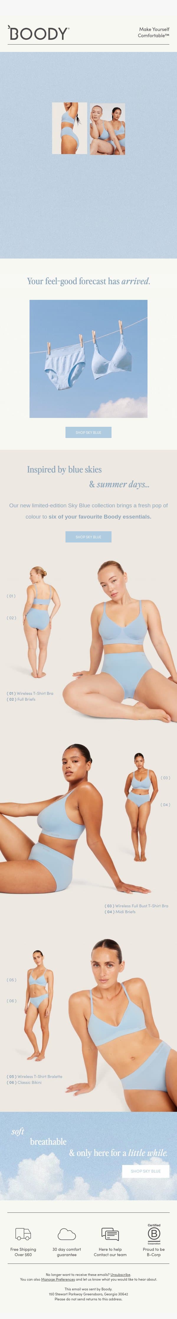 Summer Collection: Meet Sky Blue ☁️🩵 email from Boody screenshot