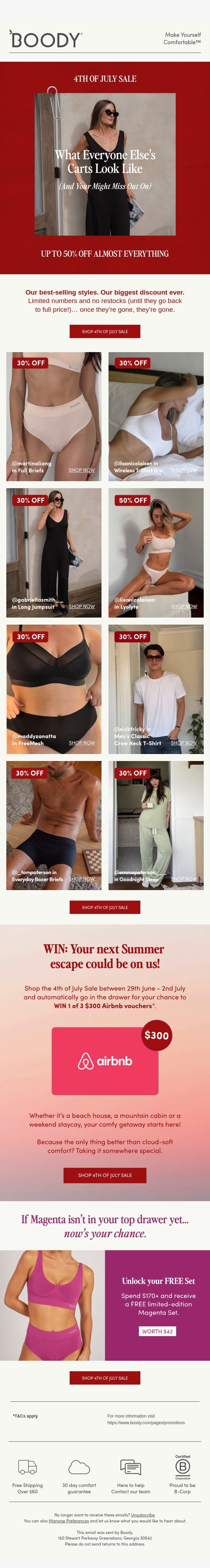 Trending Now: 4th Of July Sale Favorites email from Boody screenshot