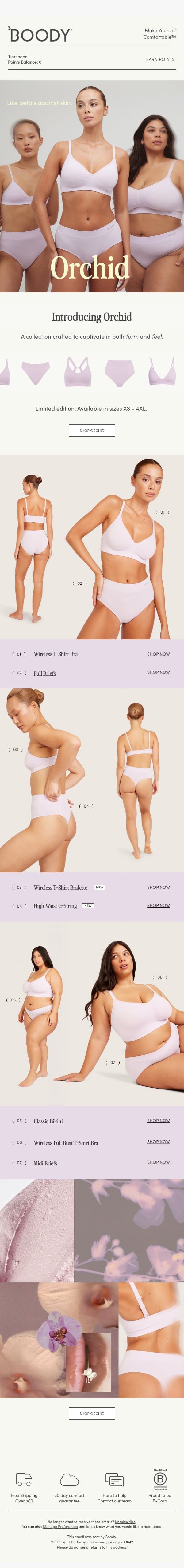 Meet Orchid; Rare, Refined, Ready To Wear. email from Boody screenshot