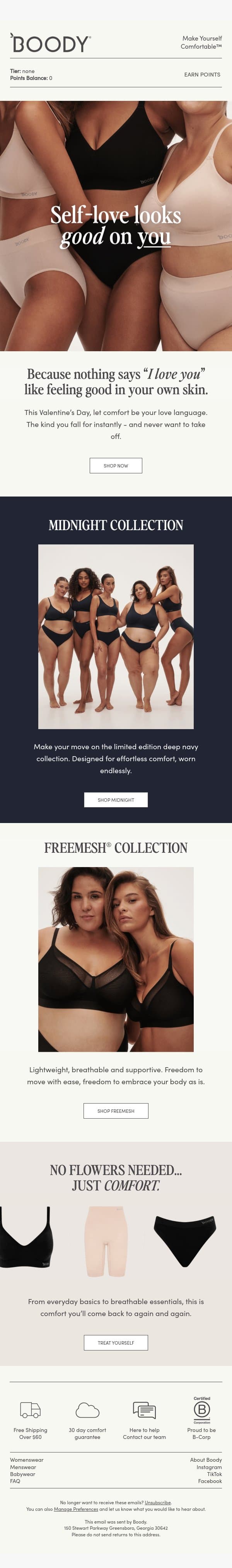 This Valentine's, Choose Effortless Comfort email from Boody screenshot