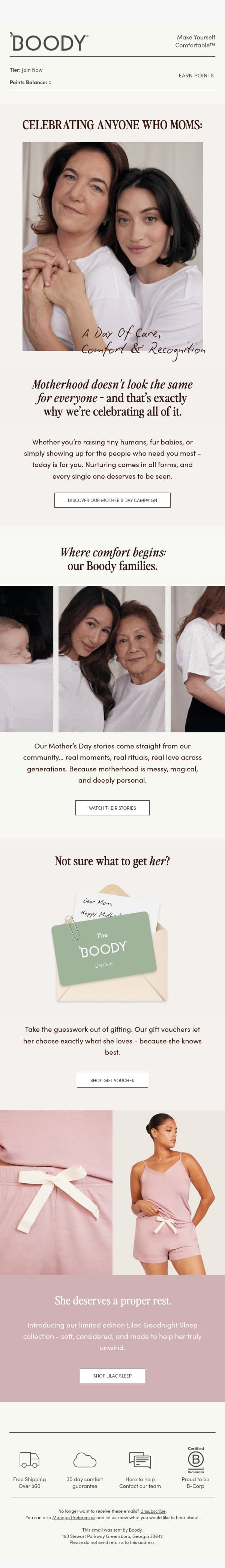 A Day Of Care, Comfort & Recognition email from Boody screenshot