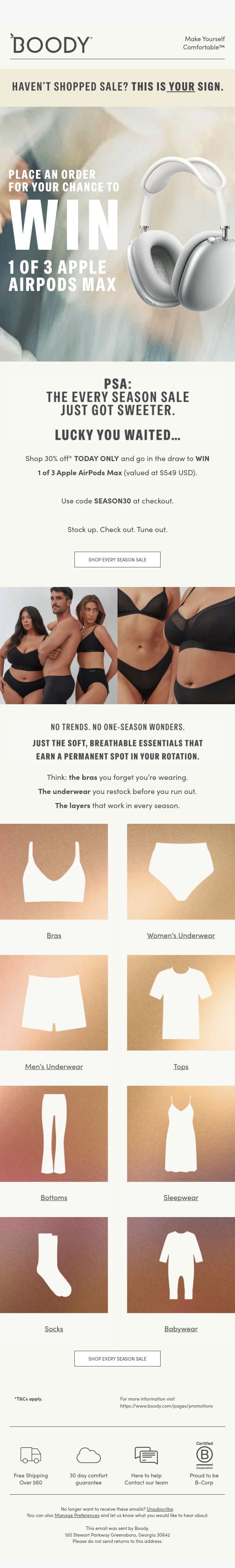 This Is Your Sign: Shop SALE Today + WIN email from Boody screenshot
