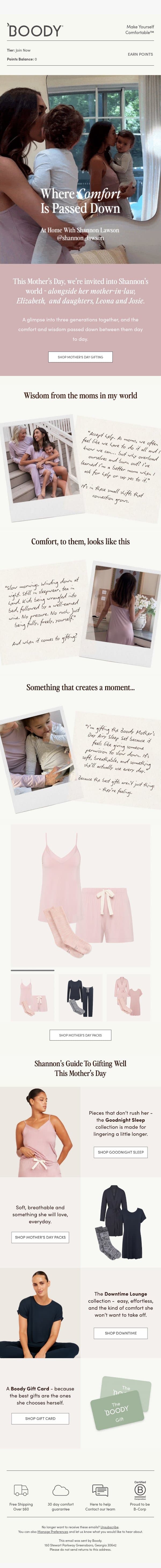 Mother's Day Gift Guide by Shannon Lawson email from Boody screenshot