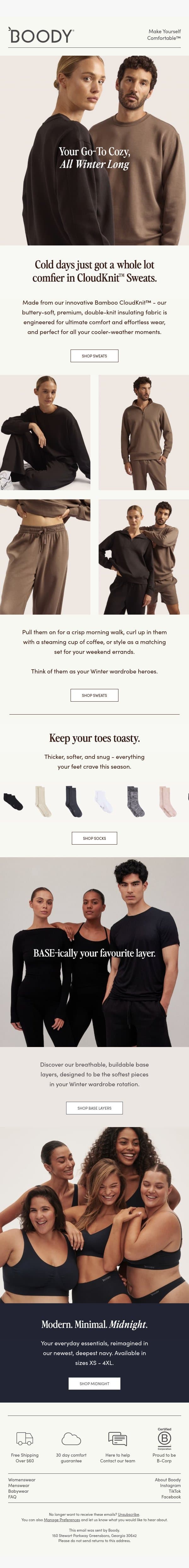 Comfier Sweats For Cooler Days email from Boody screenshot