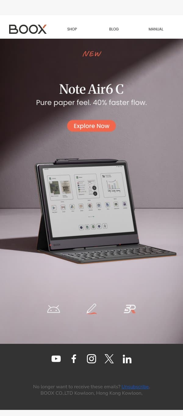Discover the New Note Air6 C! email from Boox screenshot