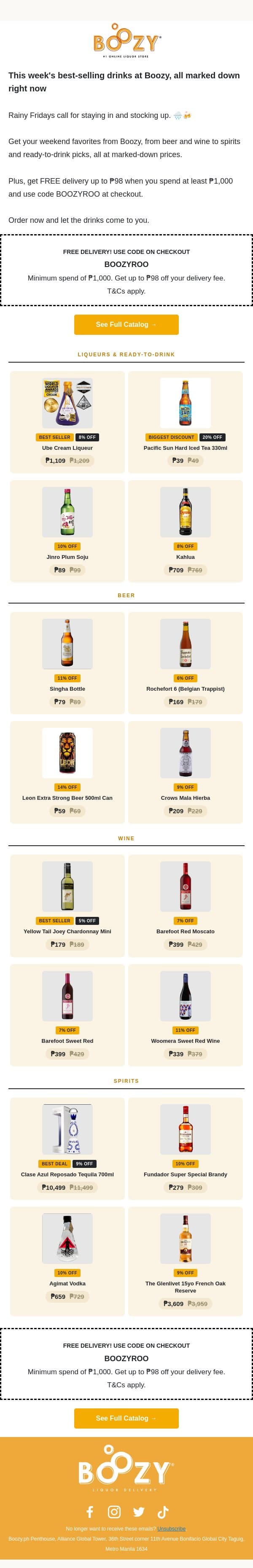 Your weekend drinks are on sale 👀 email from Boozy.ph screenshot