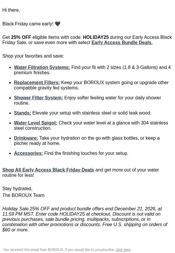 25% Off Early Access 🖤 BLACK FRIDAY SALE email from BOROUX screenshot