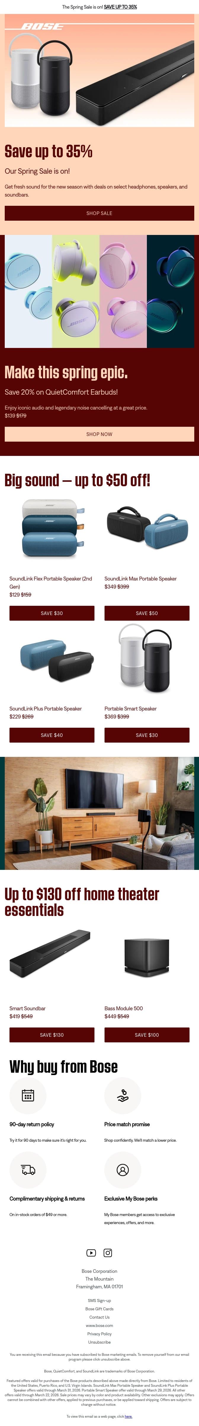 🌹 Get up to 35% off while the Spring Sale is on! email from Bose screenshot