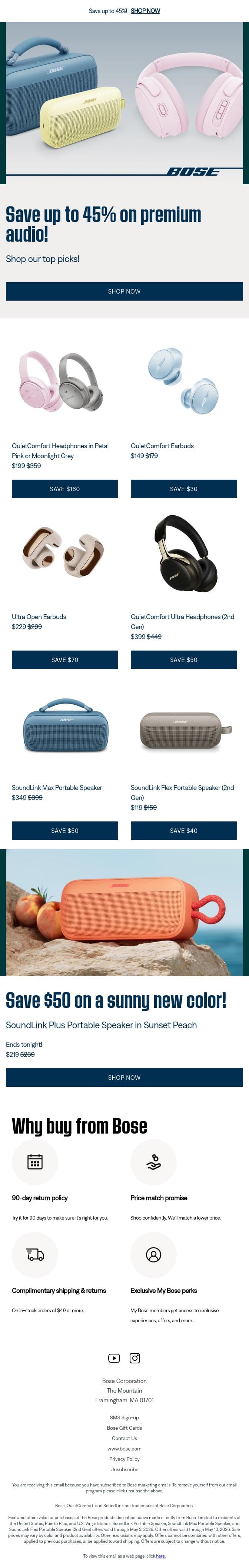 Save up to 45%! email from Bose screenshot